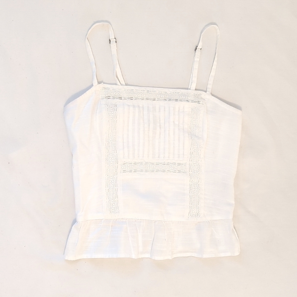 Abercrombie Fitted White Lace/Ruffle Top